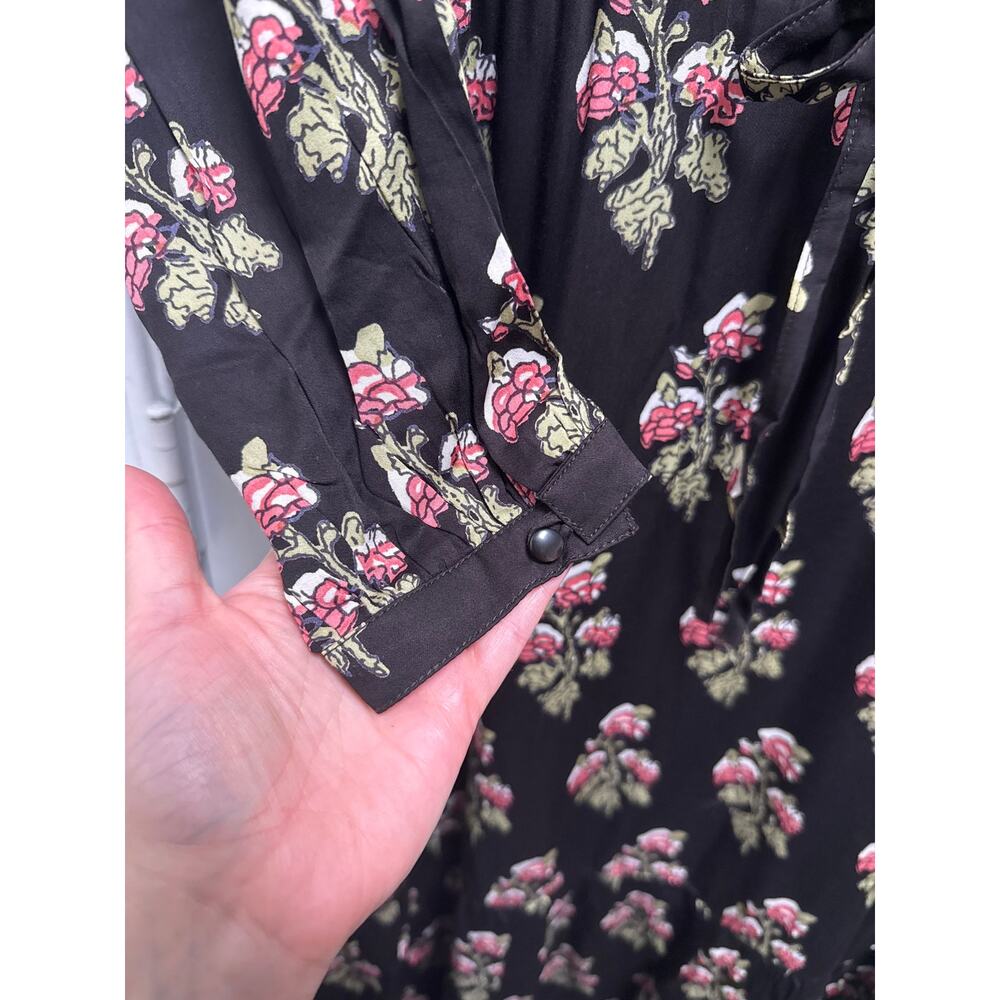 Emerson Fry India Collection Black Long Sleeve Floral Block Print Dress Size Med - Picture 6 of 9